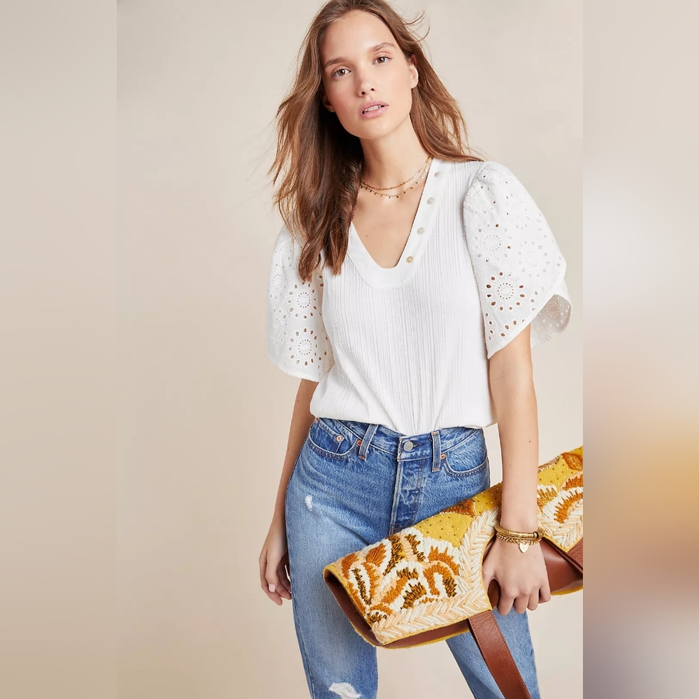 Porridge Anthropologie White Eyelet Rosalie Top Blouse NWT